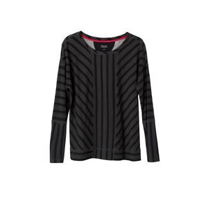 Calvin Klein Charcoal & Black Striped Long-Sleeve Scoop Neck Top with Pink Trim